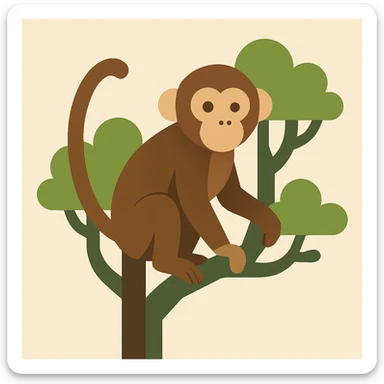 Flat design style monkey in the tree sticker