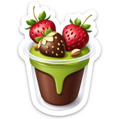 Chocolate covered strawberries with pistachio in a plastic cup sticker