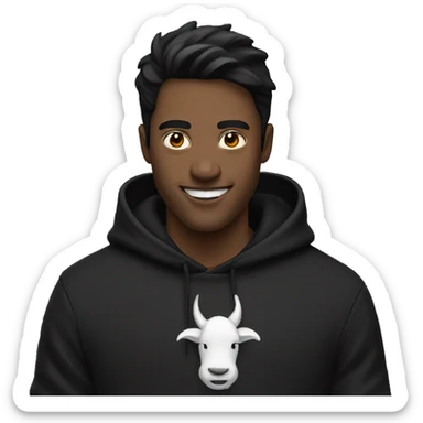 a guy with white horns, black hair and black hoodie, that is happy sticker