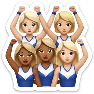 4 girls in a cheer stunt brown skin, white skin, white skin, Asian, blonde hair, brown hair sticker