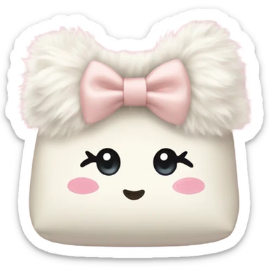 fluffy cream cosmetic bag with a bow sticker