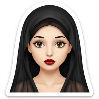 Female figure lifting sheer black veil from her lips, forbidden intimacy sticker