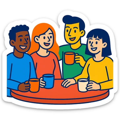 vibrant toon of a group of friends having coffee sticker