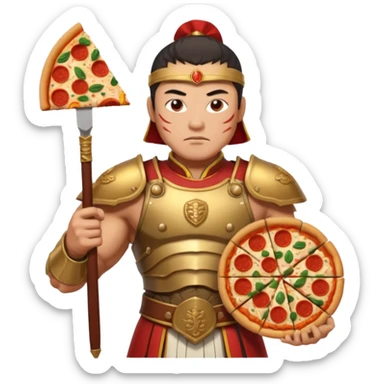 chinese ancient warrior with pizza sticker
