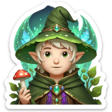 mushroom wizard portrait, head and shoulders only, glowing spores, leafy cloak collar, magical eyes, cute fantasy style, 3D cartoon, mobile game icon style, clean background, no text, no watermark

 sticker