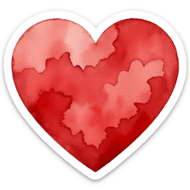 minimalist watercolor heart icon, monochromatic red washes, soft bleeding edges, on textured white paper, serene and emotional, perfect for app icon, transparent background, flat lay --style raw --stylize 150 sticker