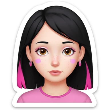 girl with black hair and pink streak by ear sticker