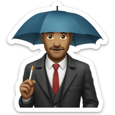 Realistic man with the head of a cigarette holding an umbrella sticker