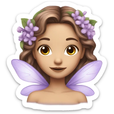 Beautiful lilac fairy long brown hair flowers sticker