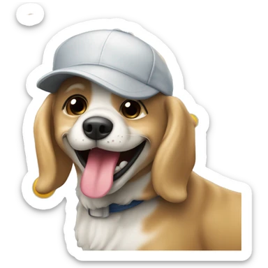 Perro sonriendo y llevando una gorra sticker
