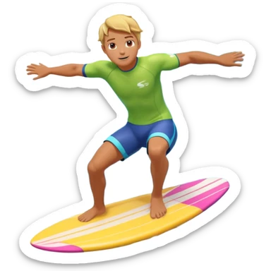 cute surfer riding big ocean waves, dynamic action pose, splash water, colorful surfboard, tropical vibe, 3D cartoon, mobile game icon style, bright colors, soft shadows, clean background, no text, no watermark sticker