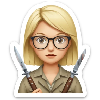 blonde woman with glasses and knives sticker