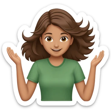 indian girl with green shirt and brown hair flipping hair with hand sticker
