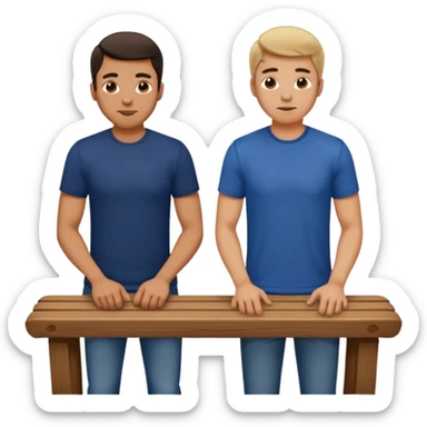 A man bent over a bench and andother man behind him sticker