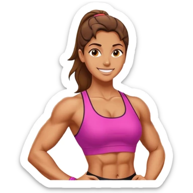 A woman in athletic wear is sweating it out in the gym, her face adorned with a confident smile, her muscles well-defined, showcasing strength and grace. sticker