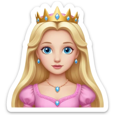 Glinda from the Wizard of Oz with blue eyes, blonde long hair, pink outfit sticker