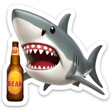 Shark with red teeth opening large beer bottle with teeth  sticker