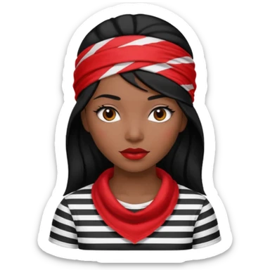 marinera de pelo negro con camisa a rayas blanco y negro y pañuelo rojo sticker