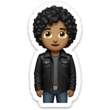young light brown skin man with black long slightly curly hair and black leather jacket holding camera sticker
