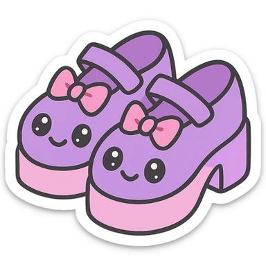 Make the shoes pastel purple with black and pink accents, kawaii style, no socks, no hearts, transparent background sticker