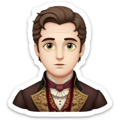 Cinematic Realistic Chopin Portrait Emoji, depicted as an introspective composer with expressive eyes and period attire, rendered with rich textured detail and soft classical lighting that captures his emotive musical genius. sticker
