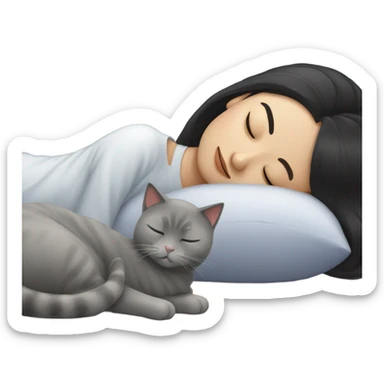 Chinese black hair sleeping with gray cat sticker