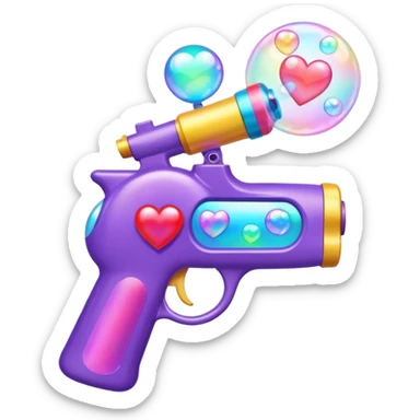 a bubble gun that shoots out hearts and a lot of heart-shaped bubbles surrounding it sticker