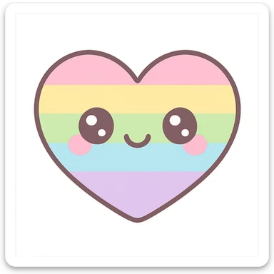 pride heart with cute face, pastel colors, simple and adorable, kawaii style sticker