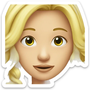 fille blonde avec tresses avec des yeux verts qui sourit avec les dents eu qui a un haut vertclair sticker