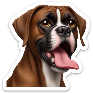 dark brown boxer dog with tongue hanging out of mouth sticker
