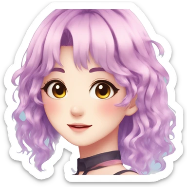 Gorgeous anime style shojo character with blushing face aesthetic and pretty colorful shiny gradient pastel hair trending style sticker