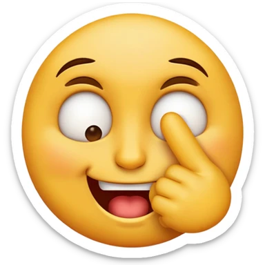 Regular emoji face but with squinting eyes, biting a finger with a sly or insightful expression. sticker