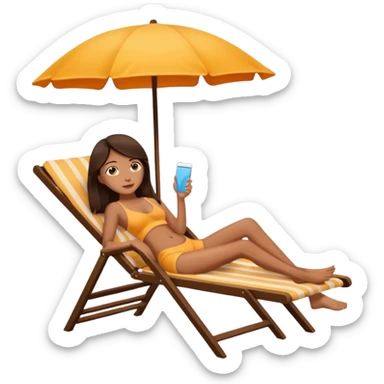 a girl with dark brown hair that is sunbathing on a long chair  sticker