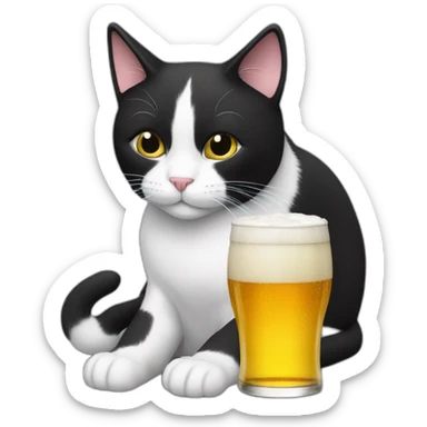 Black and white cat is drinking a beer sticker