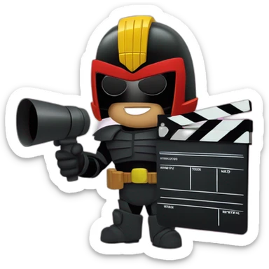judge dredd with a clapperboard sticker