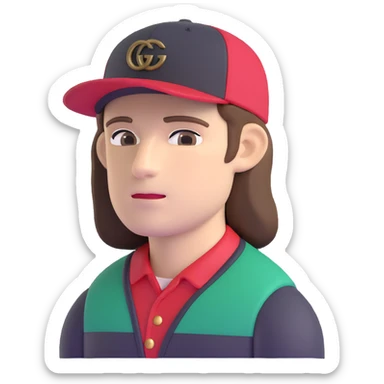 man with medium-length brown hair, Gucci cap sticker