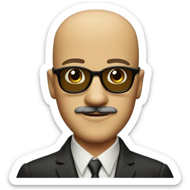 A bald man with a curled mustache and leopard-print glasses sticker
