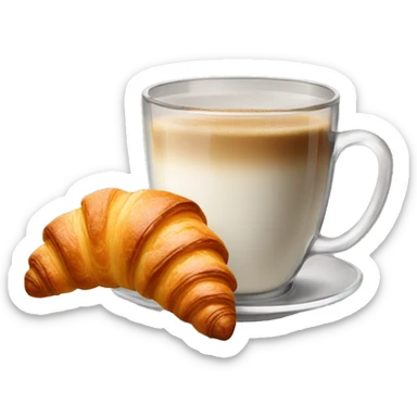A glass of coffee with a croissant sticker