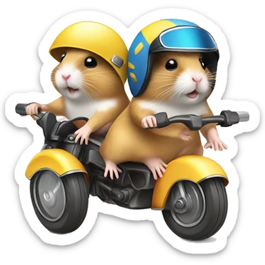 Two hamsters in swimwear and sun hat driving motorbike sticker