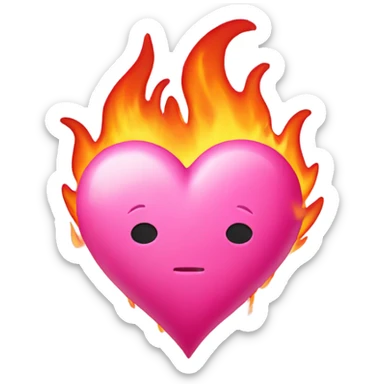 pink heart on fire sticker