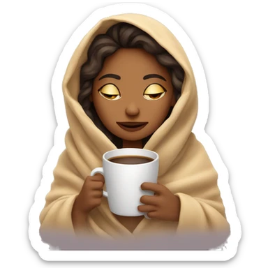 girl inside a blanket / sipping coffee eyes closed sticker
