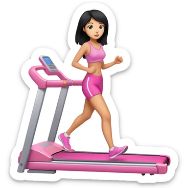 Girl black hair walking in pink treadmill sticker