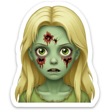 girl zombie with blonde long hair green skin and with no angry face sticker