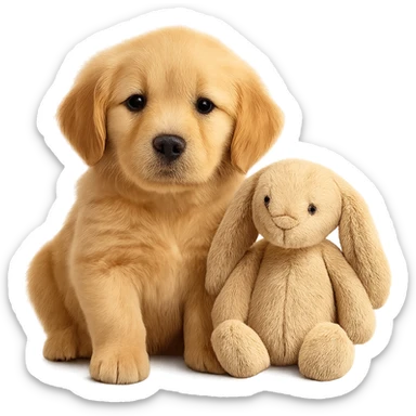 cute golden retriever puppy jellycat bunny plushie sticker