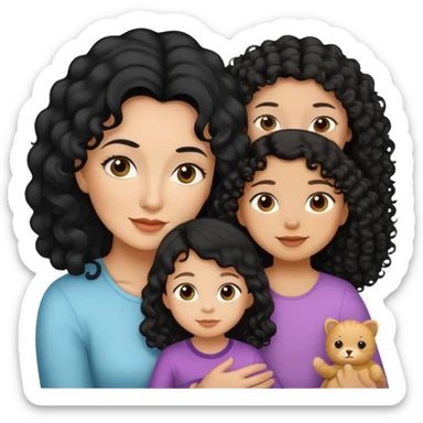 Aunt black long straight hair light medium skin, and toddler niece tan skin black curly hair sticker