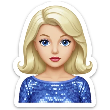 Lana Turner with long platinum blonde hair, periwinkle sequin outfit  sticker