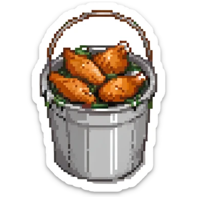 fried chicken in a silver steel bucket, slightly angled side perspective sticker