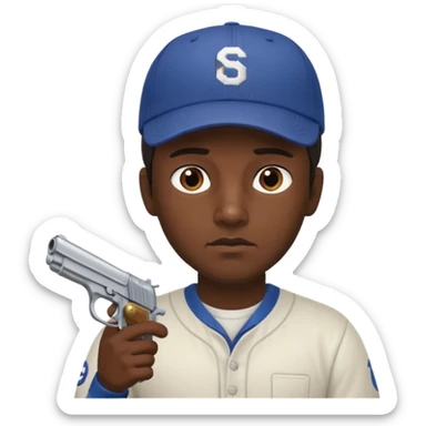 Un moreno con una pistola y grosero y una gorra sticker