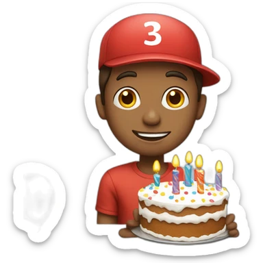 Birthday boy with cap and cake and balloons  sticker