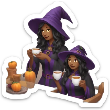 Witch with her bestie drinking tea sticker